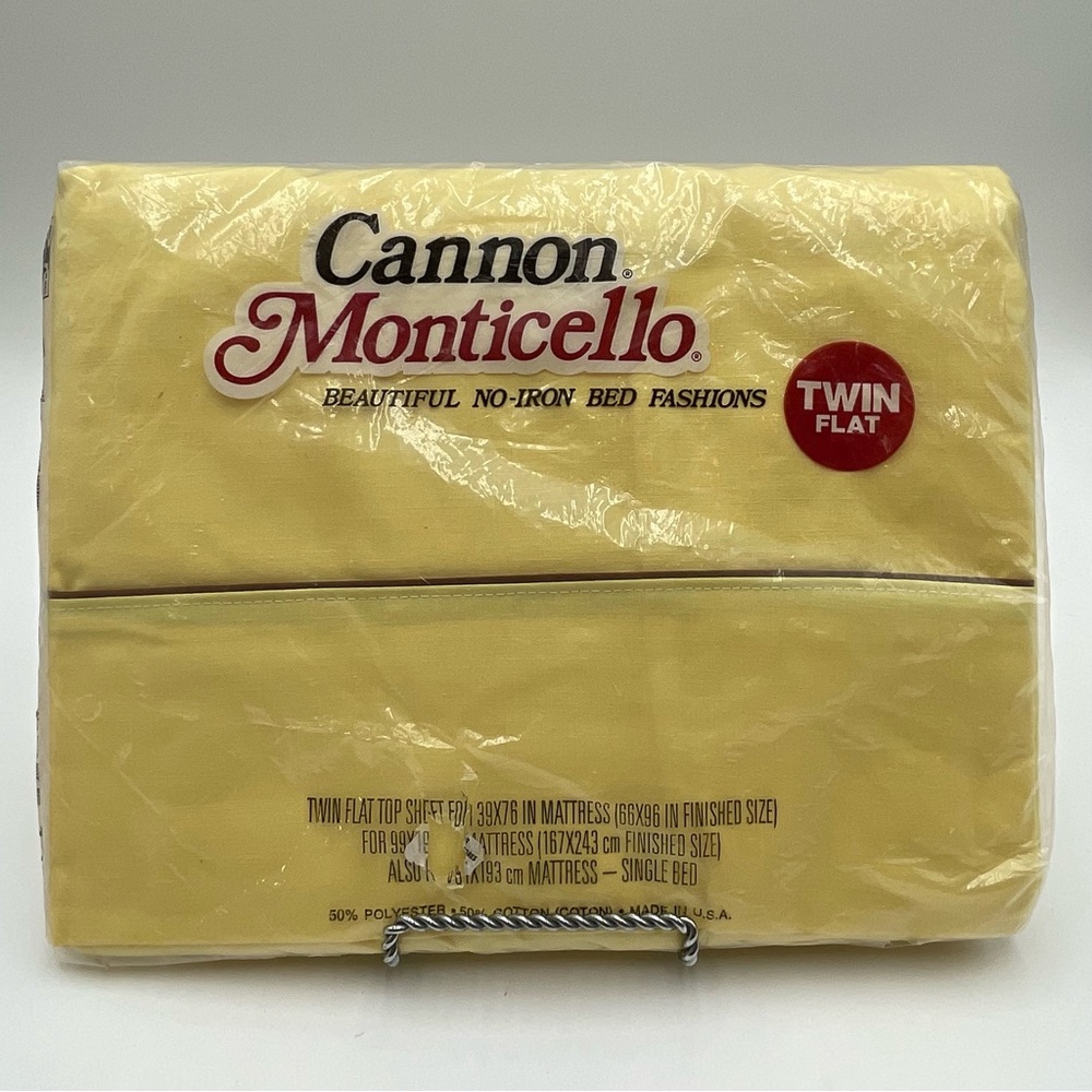 Vtg Canon Monticello Twin Flat Sheet Yellow Solid Brown Trim Original Package